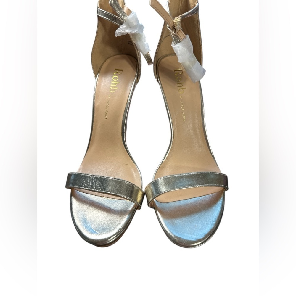 Rohb by Joyce Azria Metallic Gold Stiletto Heels Sz 7Open Toe High Heel Sandals - Picture 2 of 10
